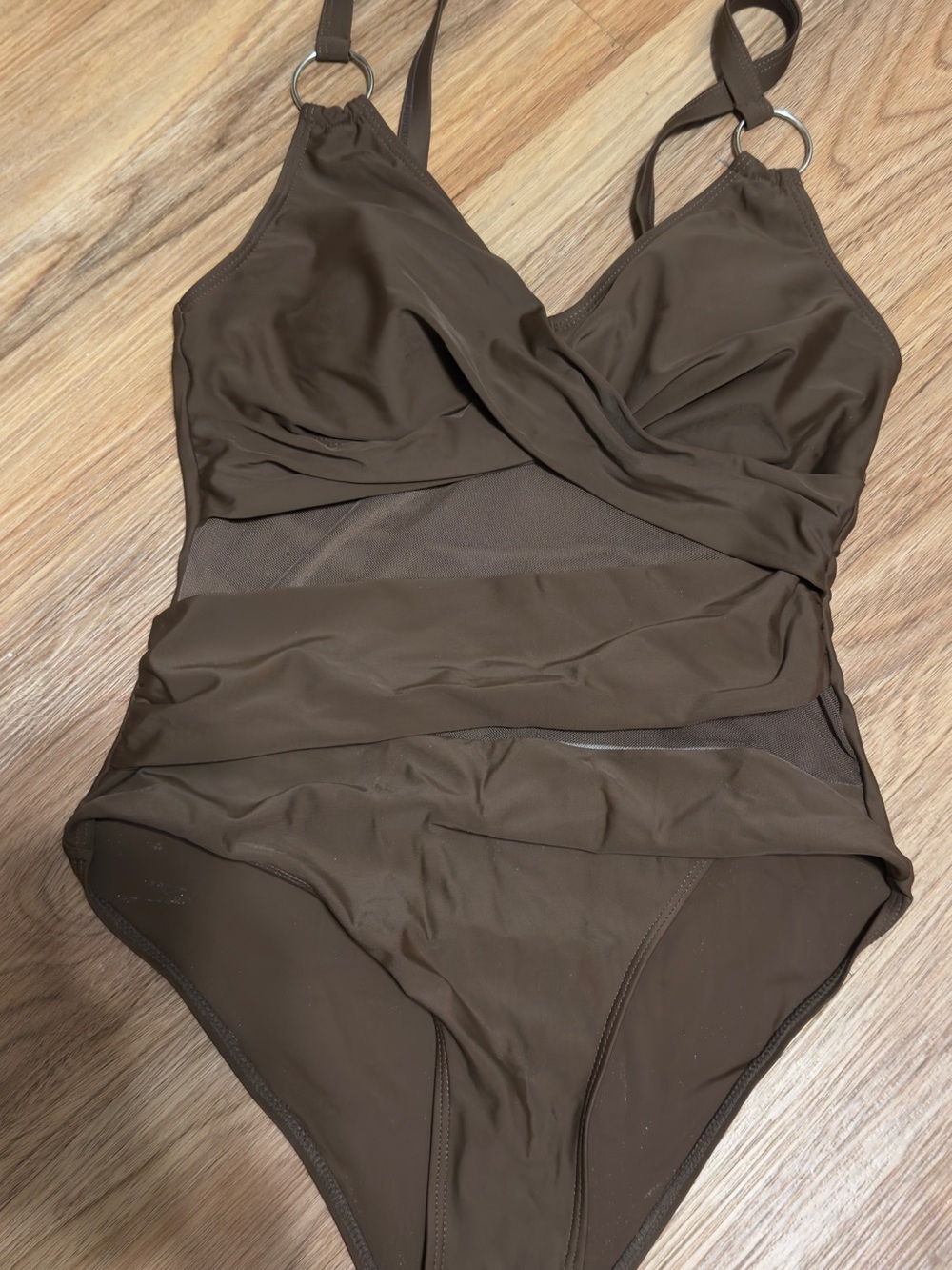 Women’s Brown One-Piece Swimsuit with Mesh Panels